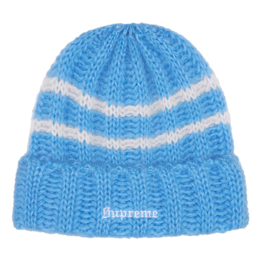SUPREME BRUSHED STRIPE BEANIE-BLUE