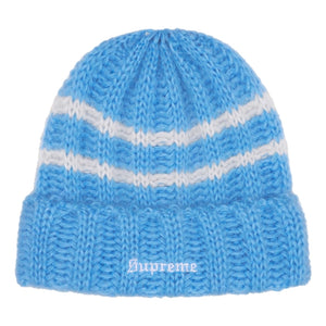 SUPREME BRUSHED STRIPE BEANIE-BLUE