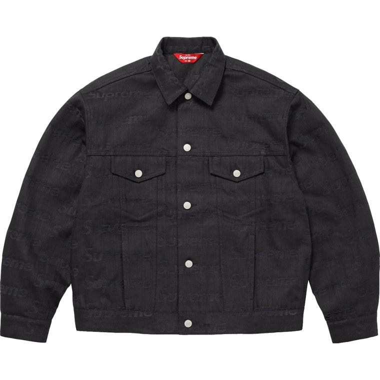 SUPREME JACQUARD LOGOS DENIM TRUCKER JACKET-BLACK