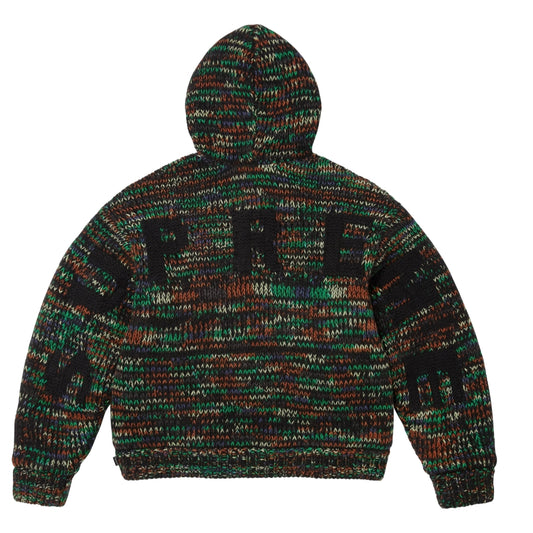 SUPREME FAUX SHEARLING LINED ZIP UP HOODED SWEATER-GREEN MELANGE