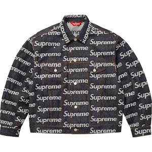 SUPREME JACQUARD LOGOS DENIM TRUCKER JACKET-RIGID INDIGO