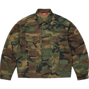 SUPREME JACQUARD LOGOS DENIM TRUCKER JACKET-WOODLAND CAMO