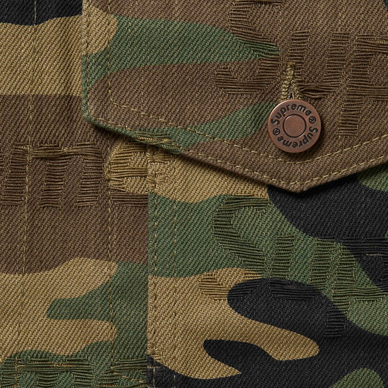 SUPREME JACQUARD LOGOS DENIM TRUCKER JACKET-WOODLAND CAMO