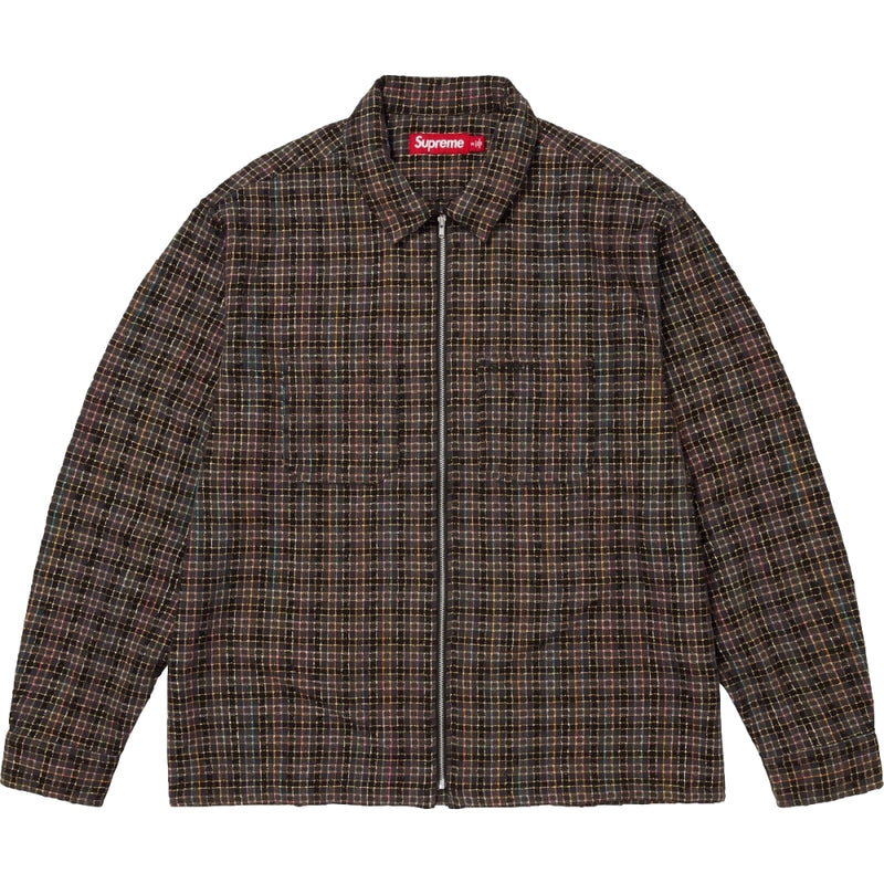 SUPREME METALLIC PLAID ZIP UP SHIRT-WASHED BLACK - Popcorn Store
