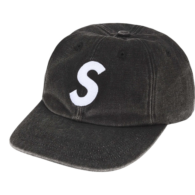 SUPREME PIGMENT COATED CANVAS S LOGO 6-PANEL-BLACK