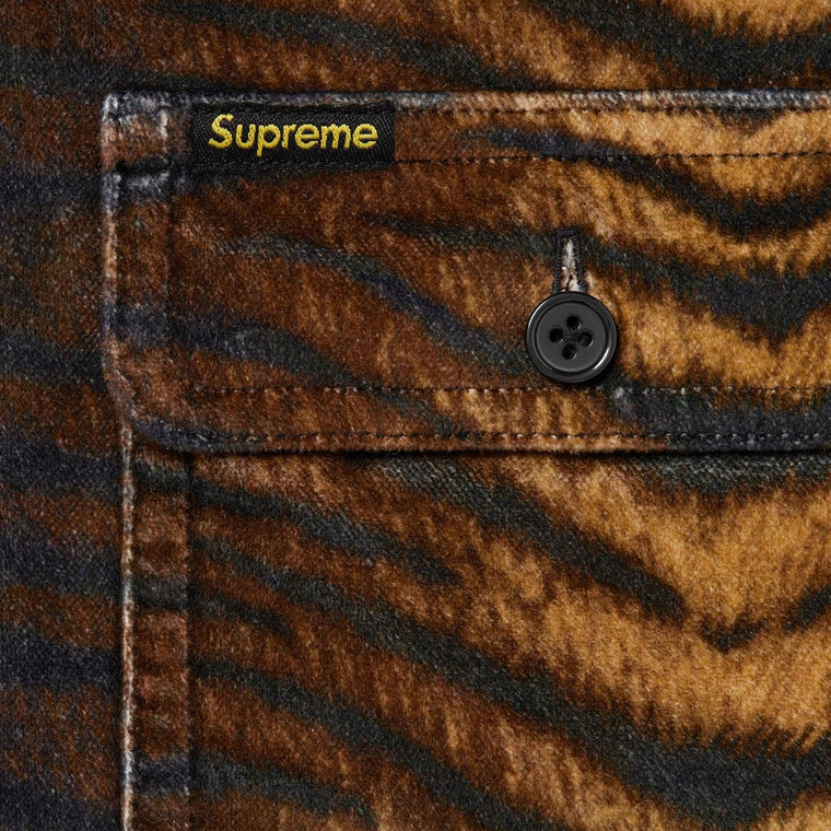 SUPREME QUILTED LINED HOODED VELVET SHIRT-TIGER