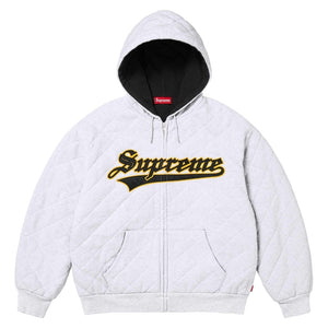 SUPREME QUILTED ZIP UP HOODED SWEATSHIRT-ASH GREY
