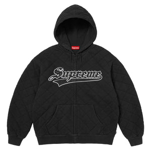 SUPREME QUILTED ZIP UP HOODED SWEATSHIRT-BLACK