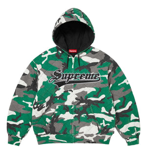 SUPREME QUILTED ZIP UP HOODED SWEATSHIRT-GREEN CAMO