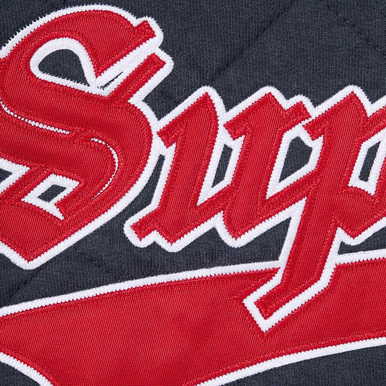 SUPREME QUILTED ZIP UP HOODED SWEATSHIRT-NAVY