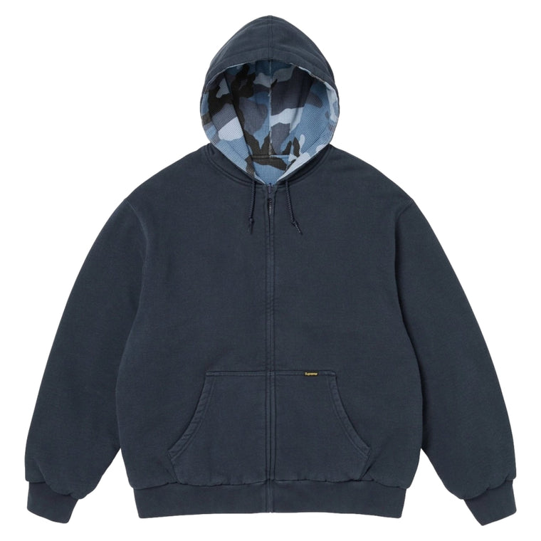 SUPREME REVERSIBLE WORK ZIP UP HOODED SWEATSHIRT-NAVY