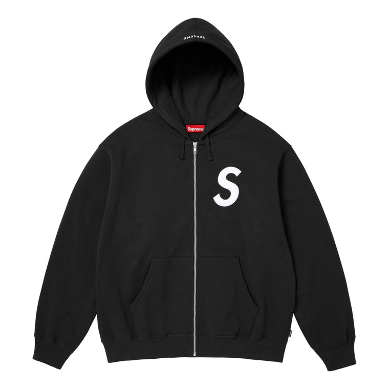 SUPREME S LOGO ZIP UP HOODED SWEATSHIRT-BLACK