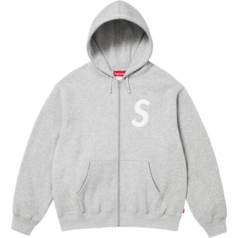 SUPREME S LOGO ZIP UP HOODED SWEATSHIRT-HEATHER GREY - Popcorn Store