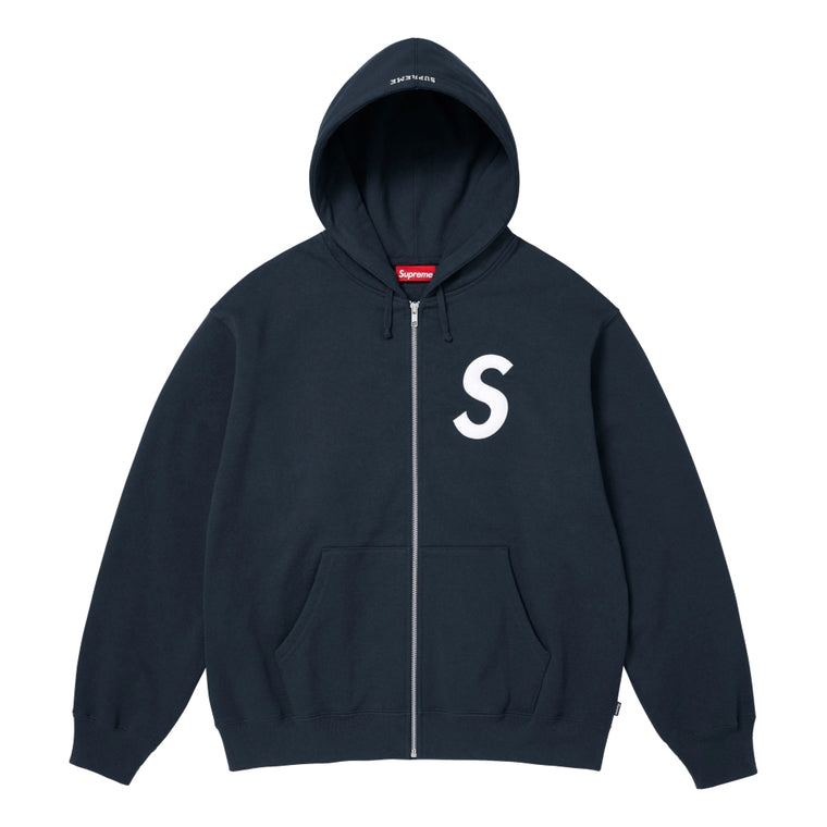 SUPREME S LOGO ZIP UP HOODED SWEATSHIRT-NAVY