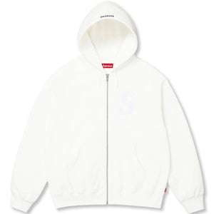 SUPREME S LOGO ZIP UP HOODED SWEATSHIRT-WHITE
