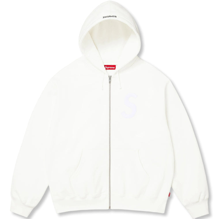SUPREME S LOGO ZIP UP HOODED SWEATSHIRT-WHITE