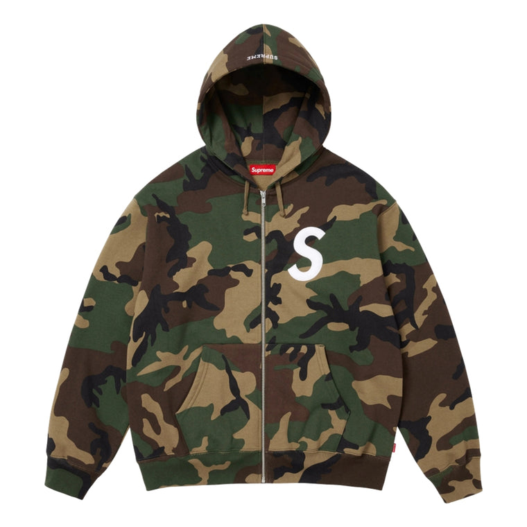 SUPREME S LOGO ZIP UP HOODED SWEATSHIRT-WOODLAND CAMO