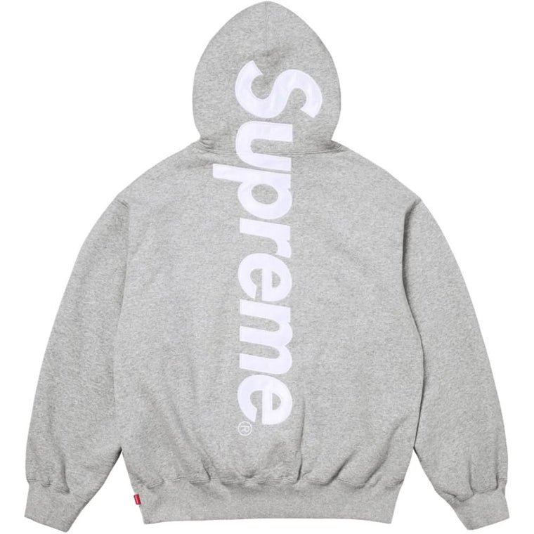 SUPREME SATIN APPLIQUE HOODED SWEATSHIRT-HEATHER GREY