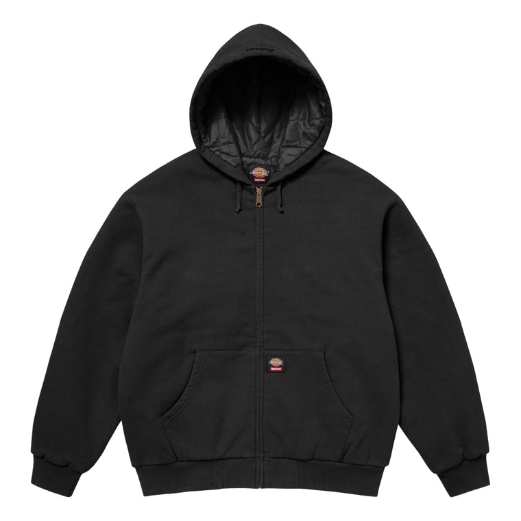 SUPREME DICKIES QUILTED LINED ZIP UP HOODED SWEATSHIRT-BLACK
