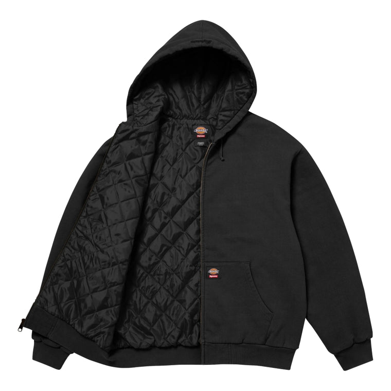 SUPREME DICKIES QUILTED LINED ZIP UP HOODED SWEATSHIRT-BLACK