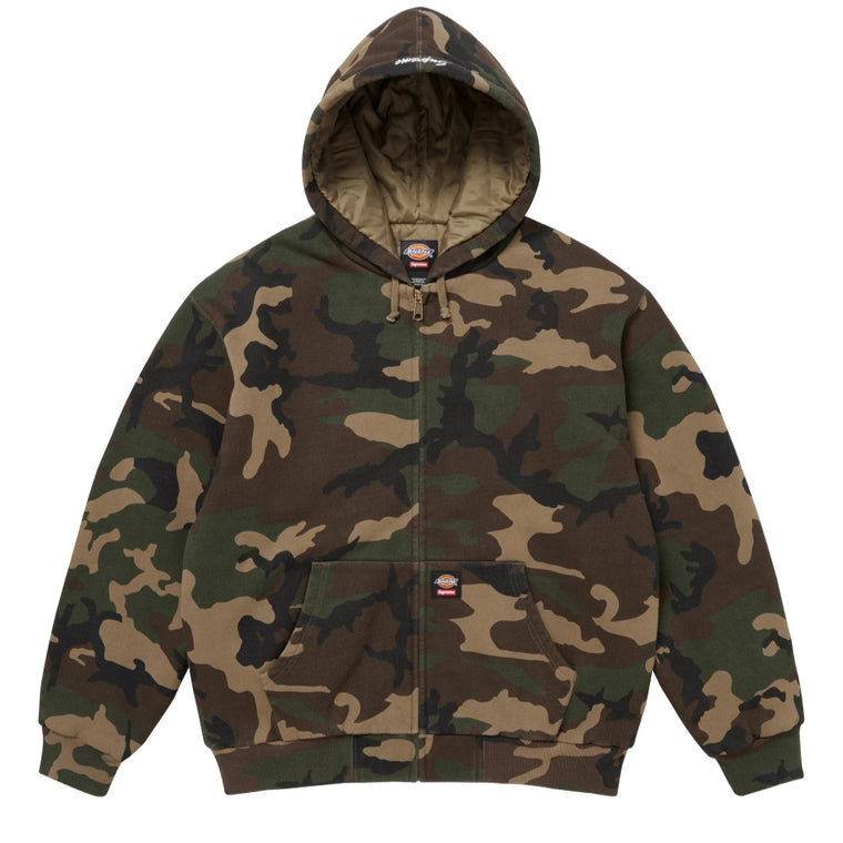 SUPREME DICKIES QUILTED LINED ZIP UP HOODED SWEATSHIRT-WOODLAND CAMO