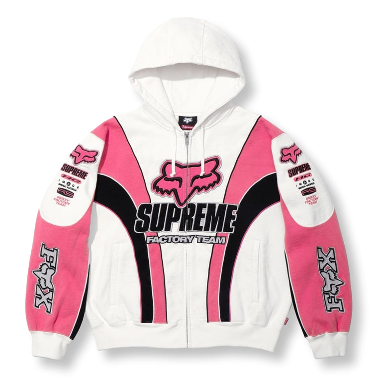 SUPREME FOX RACING® ZIP UP HOODED SWEATSHIRT-WHITE