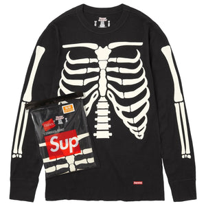 SUPREME HANES BONES THERMAL CREW(1PACK)-BLACK
