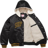 SUPREME MITCHELL & NESS® LINED HOODED SATIN VARSITY JACKET-BLACK