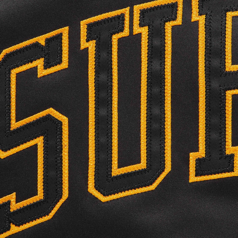 SUPREME MITCHELL & NESS® LINED HOODED SATIN VARSITY JACKET-BLACK