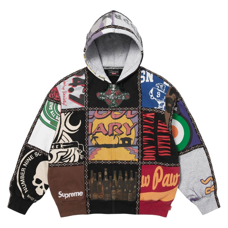 SUPREME NUMBER (N)INE® PATCHWORK ZIP UP HOODED SWEATSHIRT-MULTI