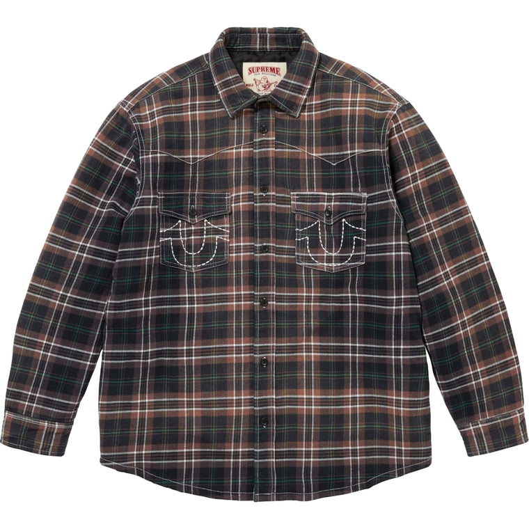 SUPREME TRUE RELIGION®  QUILTED LINED PLAID FLANNEL SHIRT-BLACK