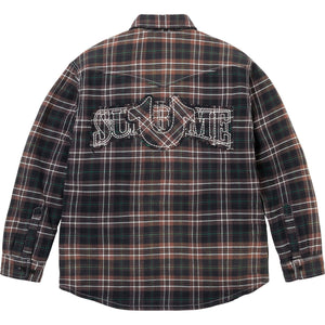 SUPREME TRUE RELIGION®  QUILTED LINED PLAID FLANNEL SHIRT-BLACK