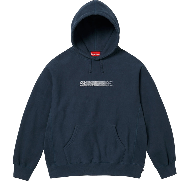 SUPREME SWAROVSKI MOTION LOGO HOODED SWEATSHIRT-NAVY