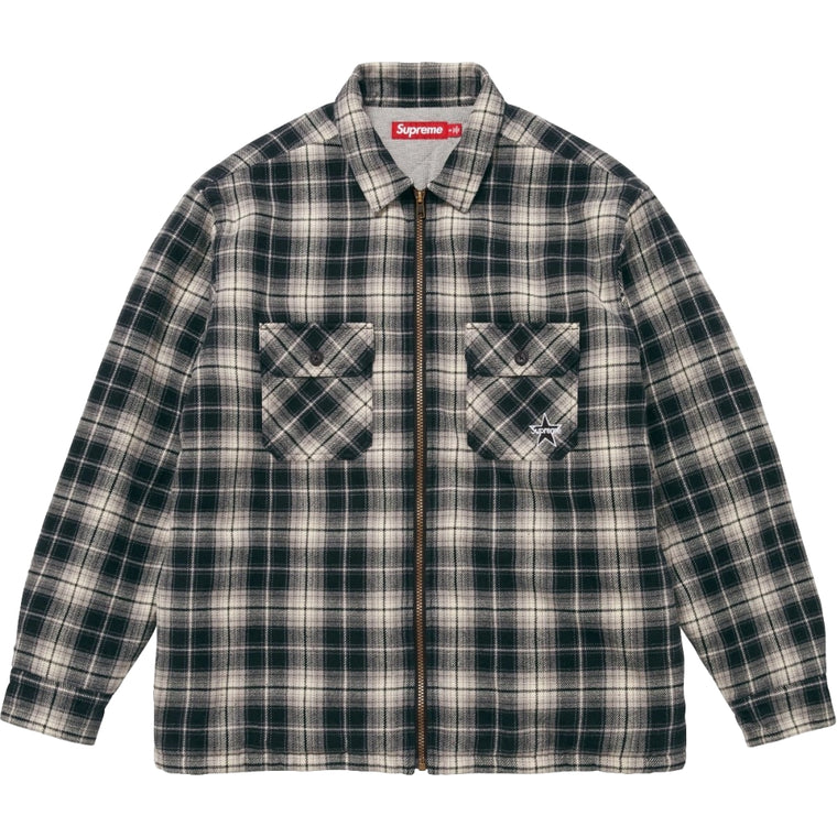 SUPREME THERMAL LINED ZIP UP FLANNEL SHIRT-BLACK