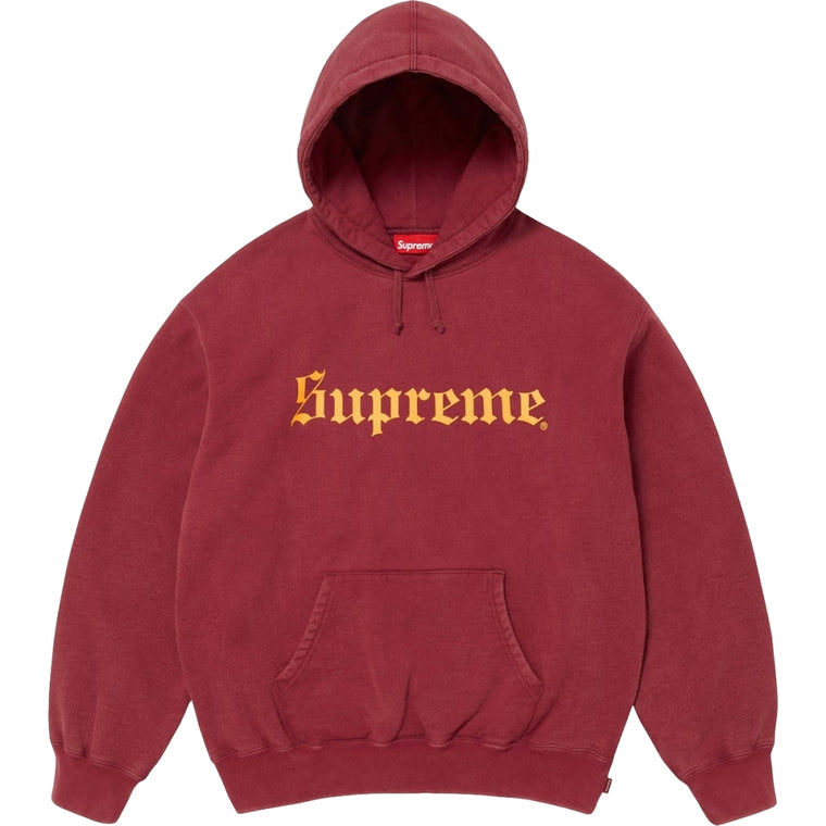 SUPREME WASHED OLD ENGLISH HOODED SWEATSHIRT-BURGUNDY