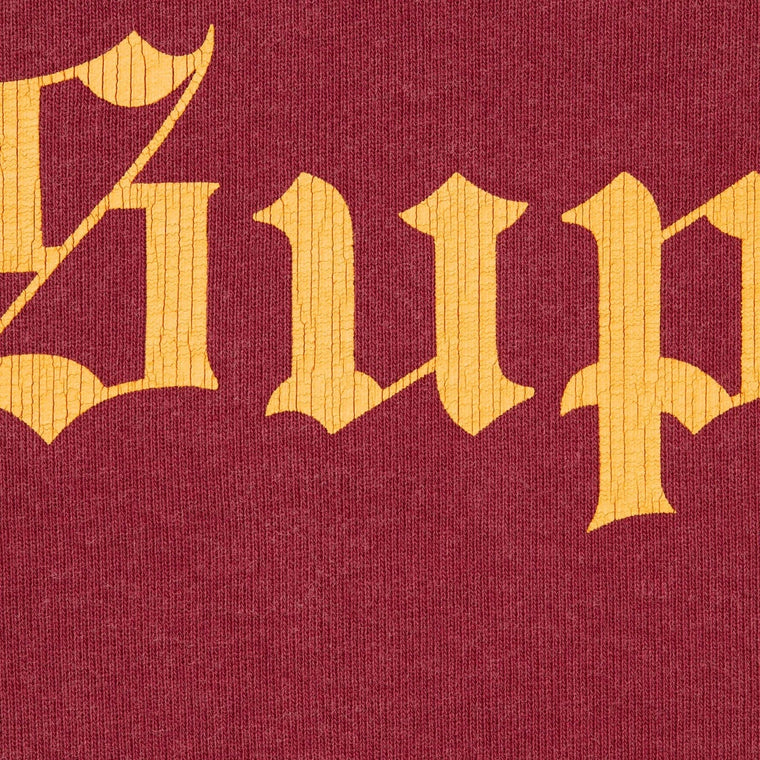 SUPREME WASHED OLD ENGLISH HOODED SWEATSHIRT-BURGUNDY