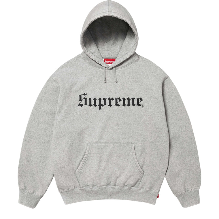 SUPREME WASHED OLD ENGLISH HOODED SWEATSHIRT-GREY