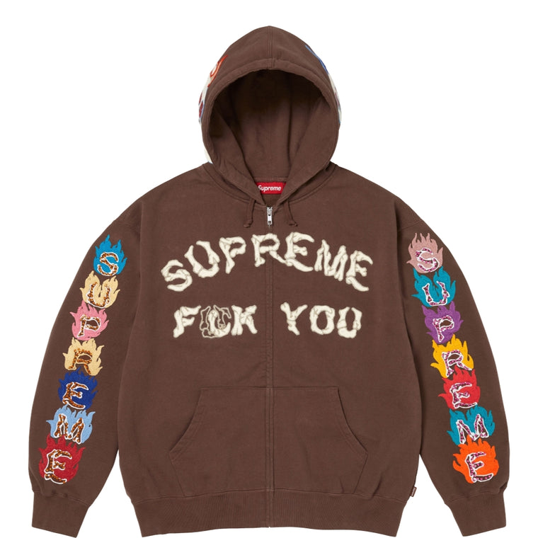 SUPREME FUCK YOU ZIP UP HOODED SWEATSHIRT-BROWN