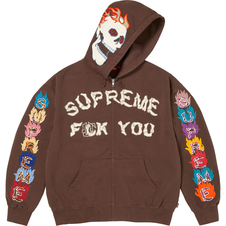 SUPREME FUCK YOU ZIP UP HOODED SWEATSHIRT-BROWN
