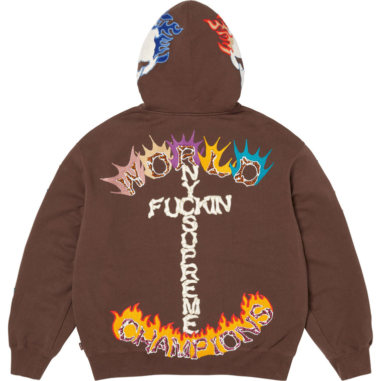 SUPREME FUCK YOU ZIP UP HOODED SWEATSHIRT-BROWN