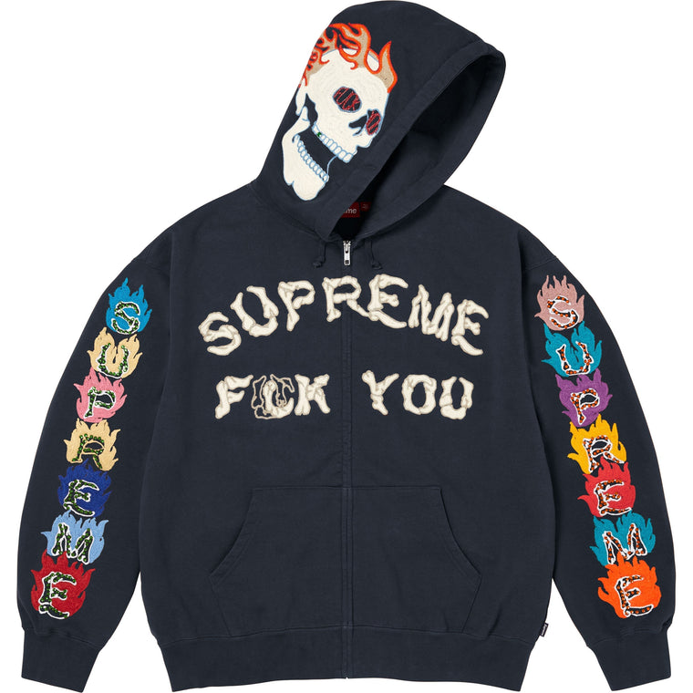 SUPREME FUCK YOU ZIP UP HOODED SWEATSHIRT-NAVY
