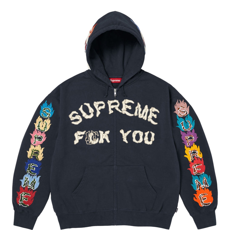SUPREME FUCK YOU ZIP UP HOODED SWEATSHIRT-NAVY
