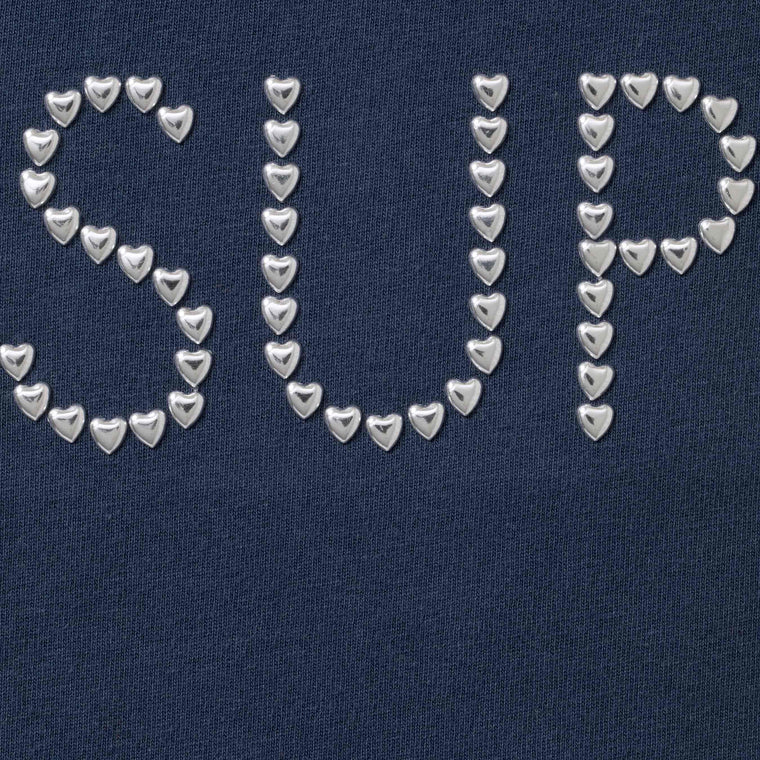SUPREME HEARTS STUDDED S/S TOP-NAVY