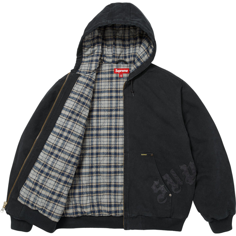 SUPREME LEATHER APPLIQUE HOODED WORK JACKET-BLACK