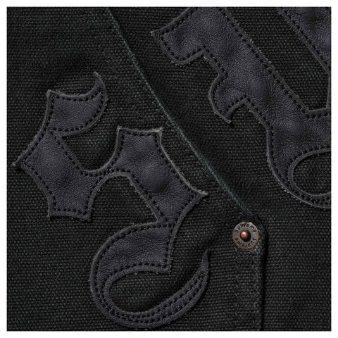 SUPREME LEATHER APPLIQUE HOODED WORK JACKET-BLACK