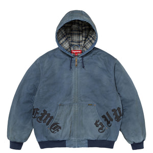 SUPREME LEATHER APPLIQUE HOODED WORK JACKET-BLUE