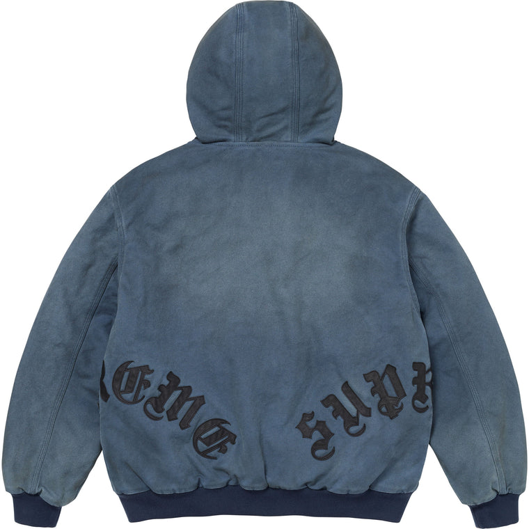SUPREME LEATHER APPLIQUE HOODED WORK JACKET-BLUE