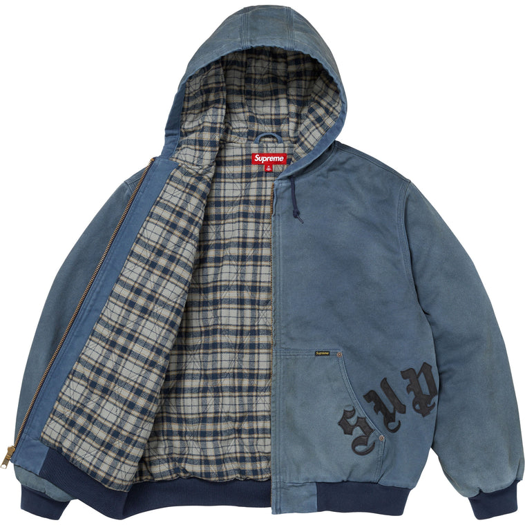 SUPREME LEATHER APPLIQUE HOODED WORK JACKET-BLUE