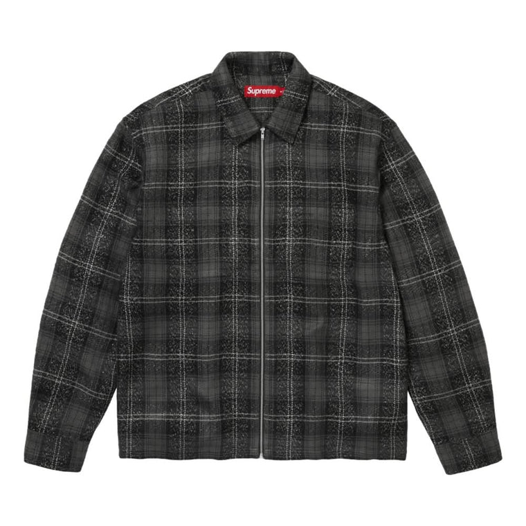 SUPREME METALLIC FLANNEL ZIP UP SHIRT-BLACK