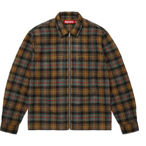 SUPREME METALLIC FLANNEL ZIP UP SHIRT-BROWN
